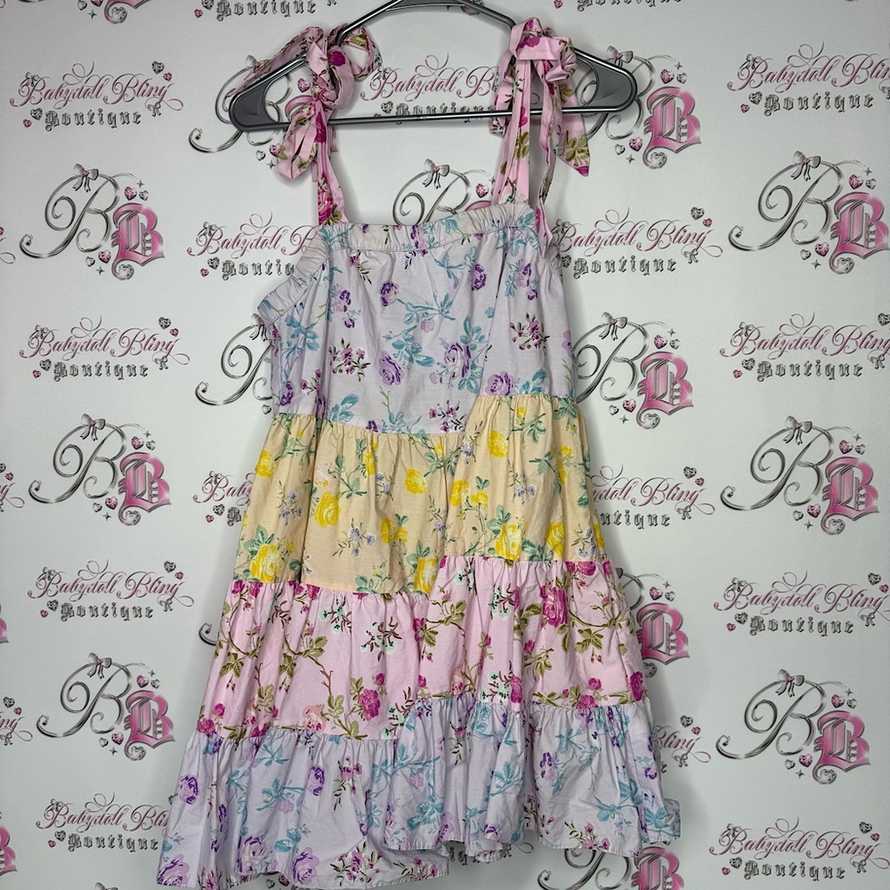 Love shack fancy dress tiered pastel floral ruffle frilly tie up straps cute